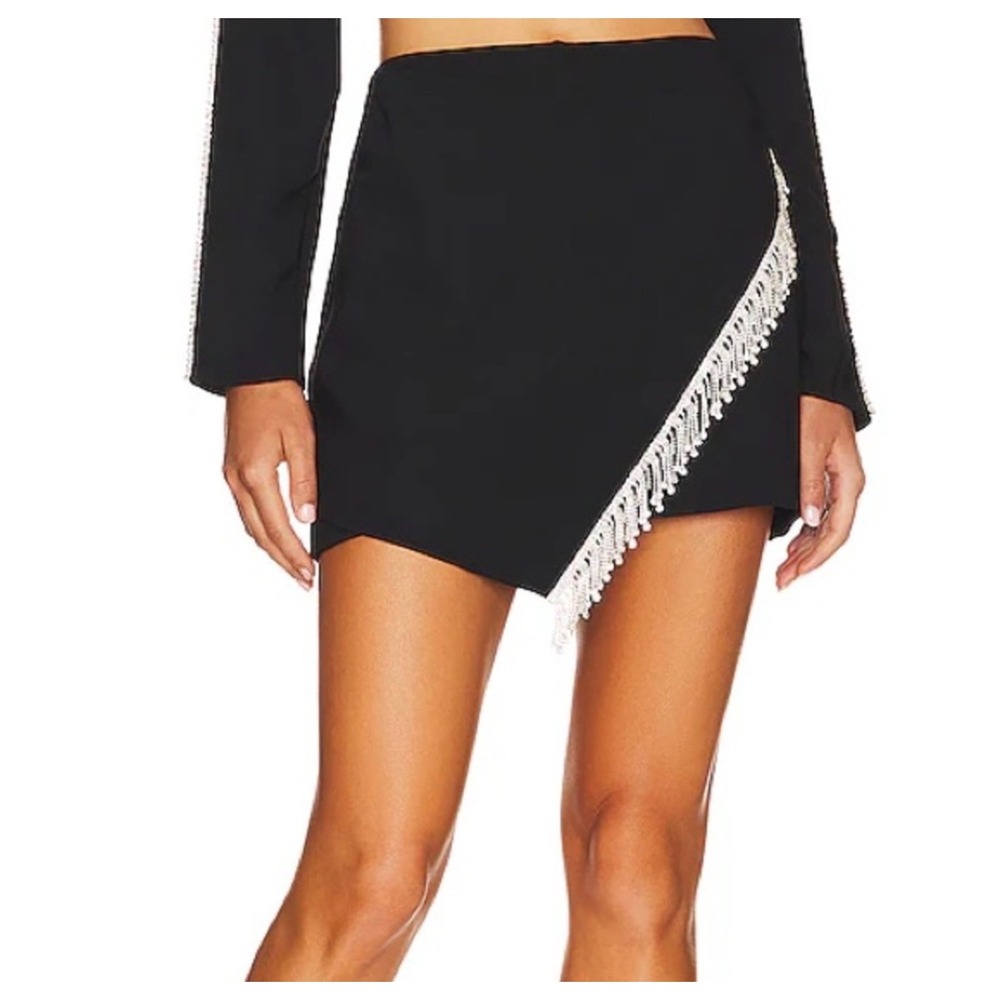 Amanda Uprichard Black Rhinestone Fringe Asymmetrical Mini Skort Size M NEW